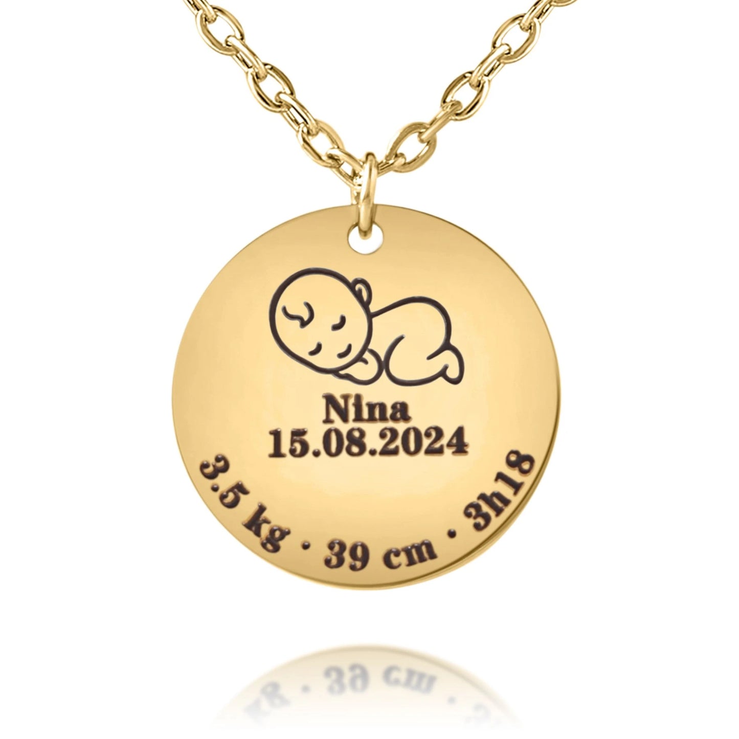 Collier Personnalisé avec Détails de Naissance – Gravure Bébé