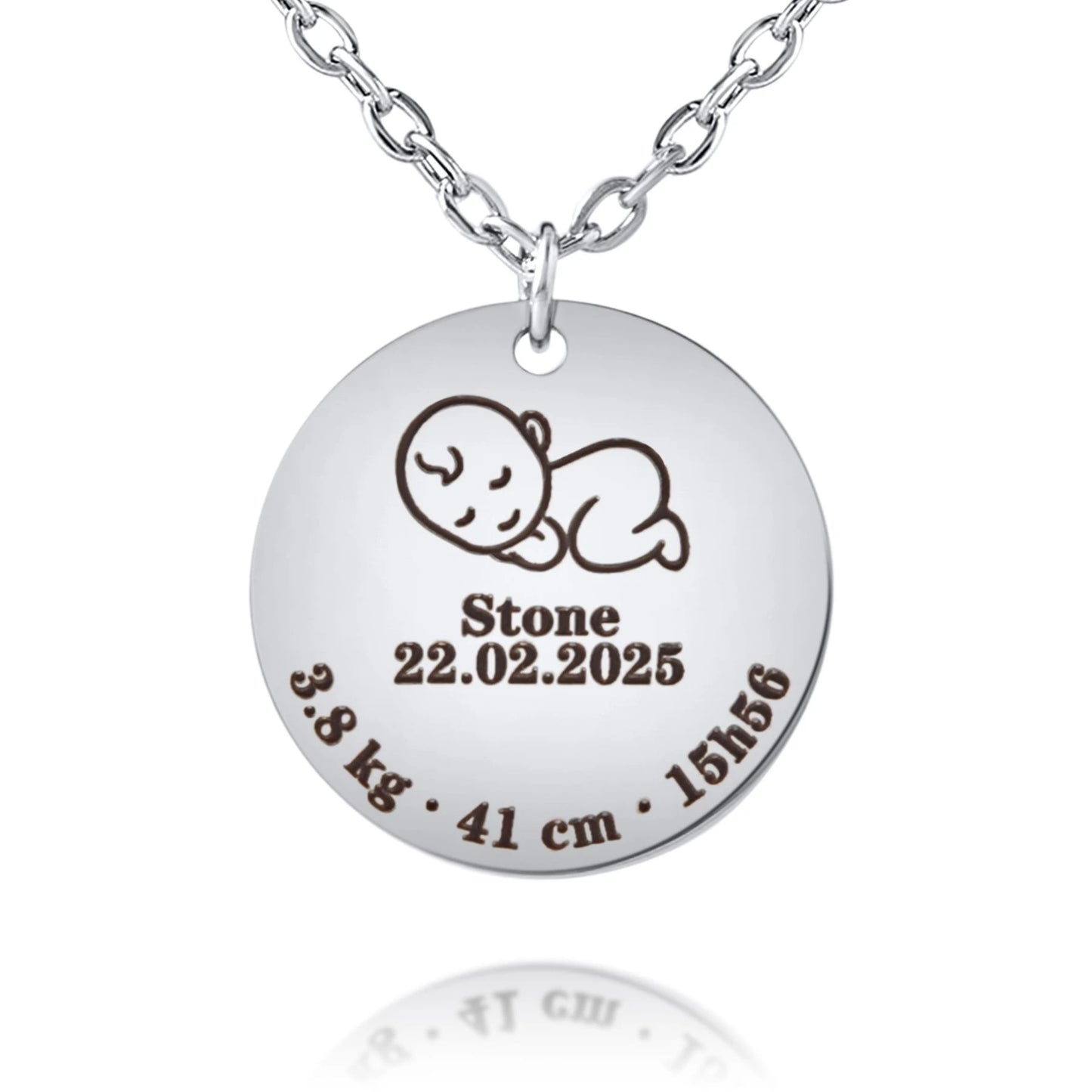 Collier Personnalisé avec Détails de Naissance – Gravure Bébé