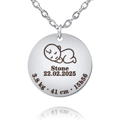 Collier Personnalisé avec Détails de Naissance – Gravure Bébé