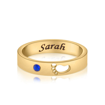 Bague Gravée avec Prénom, Empreinte de Pied & Pierre de Naissance