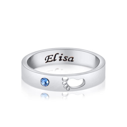 Bague Gravée avec Prénom, Empreinte de Pied & Pierre de Naissance