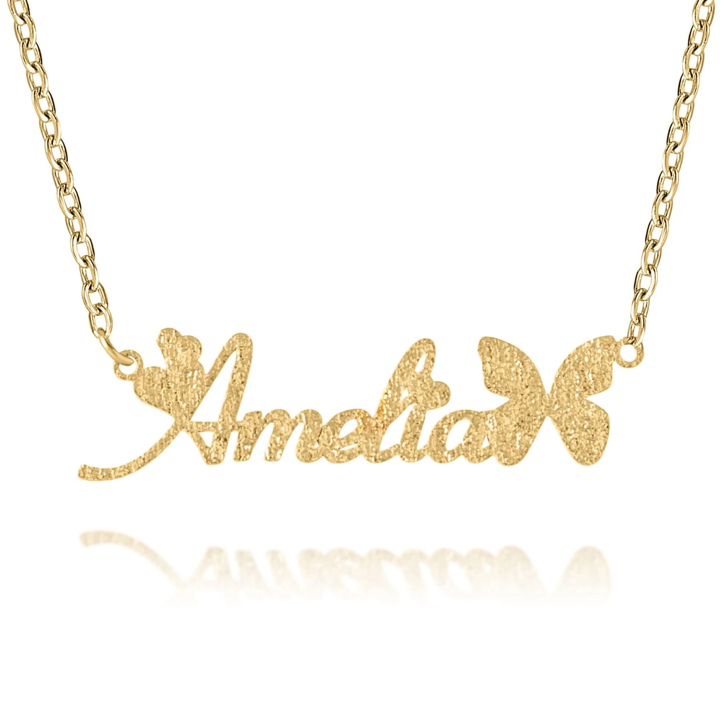 Collana con Nome in Carattere Farfalla ed Effetto Brillante Personalizzata
