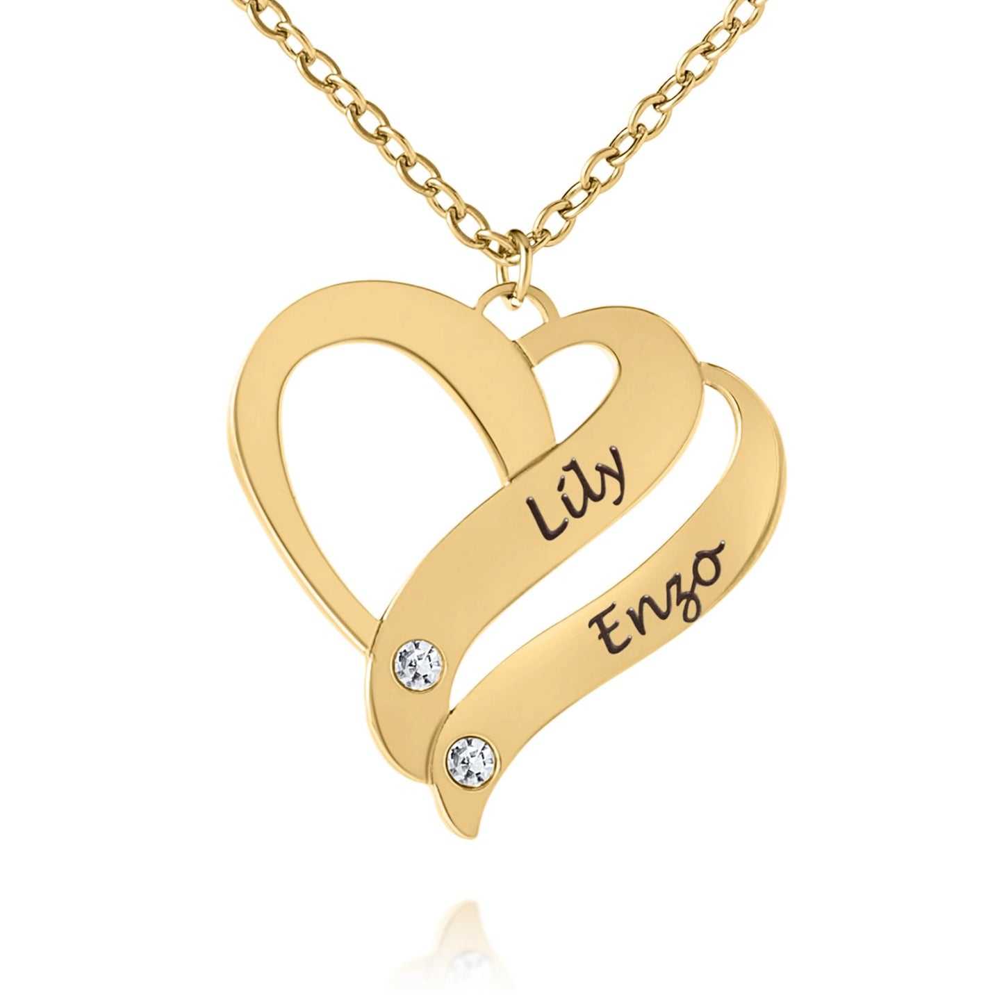 Collana Cuori Intrecciati con Cristalli Personalizzata