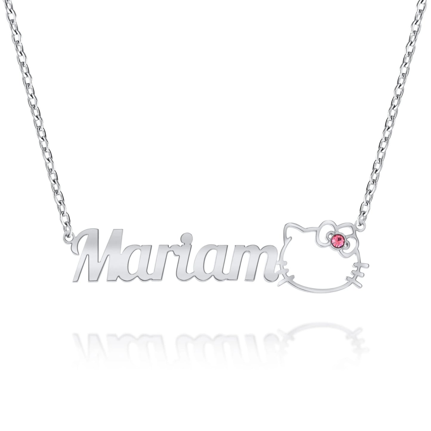 Collier Prénom Personnalisé avec Motif Chat & Pierre Scintillante