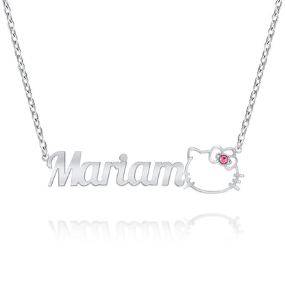 Collier Prénom Personnalisé avec Motif Chat & Pierre Scintillante