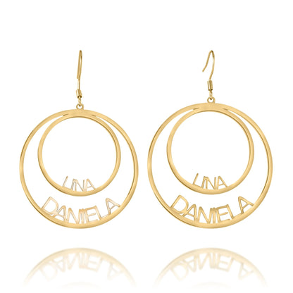 Boucles d’Oreilles Personnalisées avec Deux Noms – Double Cercle