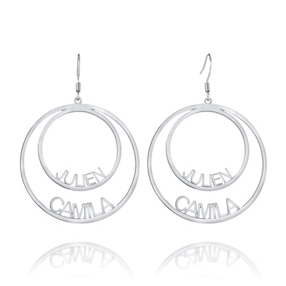 Boucles d’Oreilles Personnalisées avec Deux Noms – Double Cercle