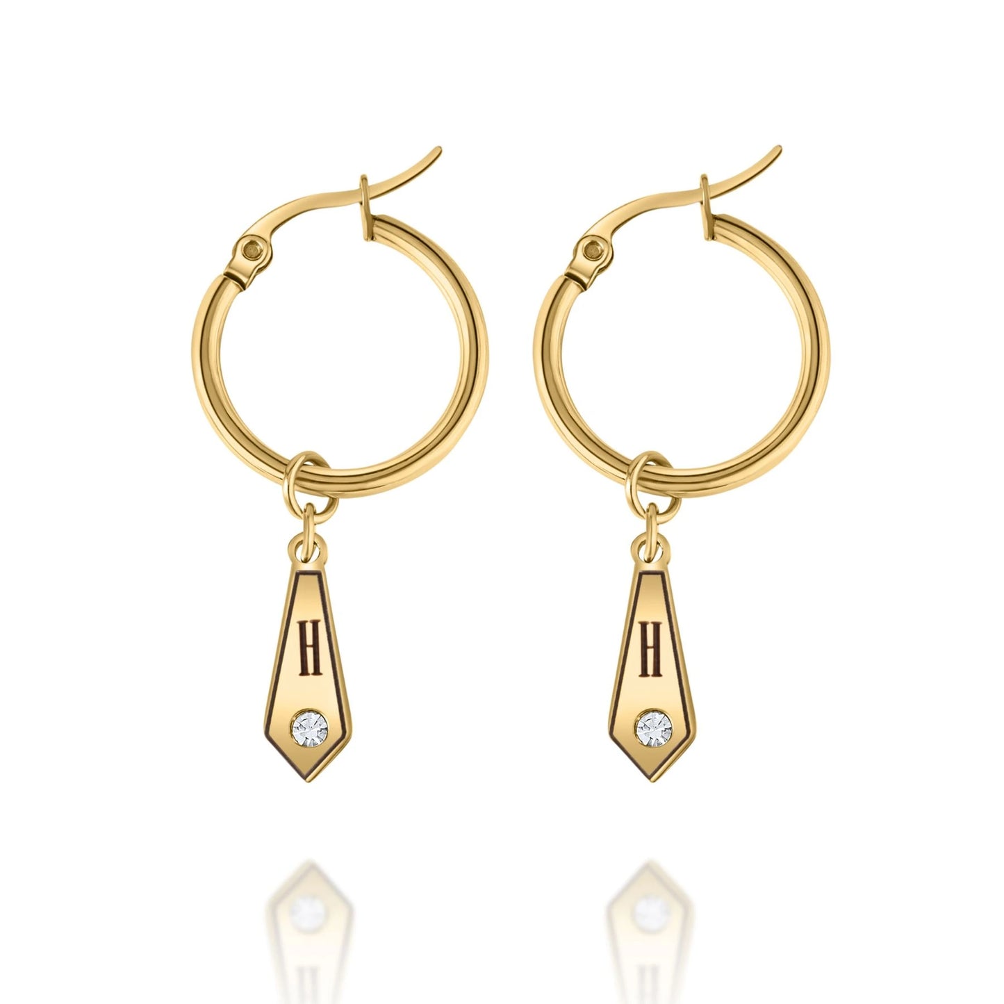 Boucles d’Oreilles Créoles Losange avec Initiale & Cristal