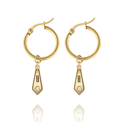 Boucles d’Oreilles Créoles Losange avec Initiale & Cristal