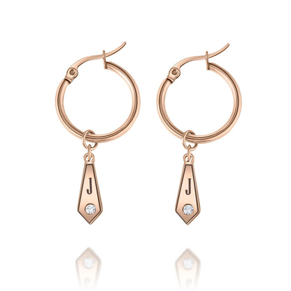 Boucles d’Oreilles Créoles Losange avec Initiale & Cristal