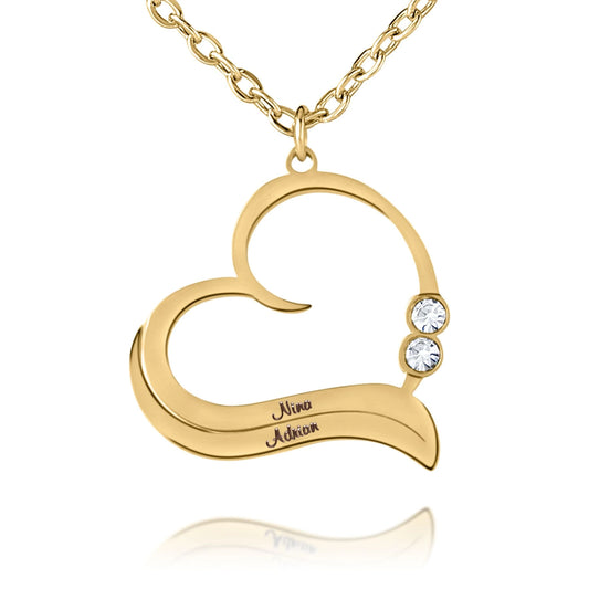 Collar Corazón Abierto con Nombres y Cristales Personalizado