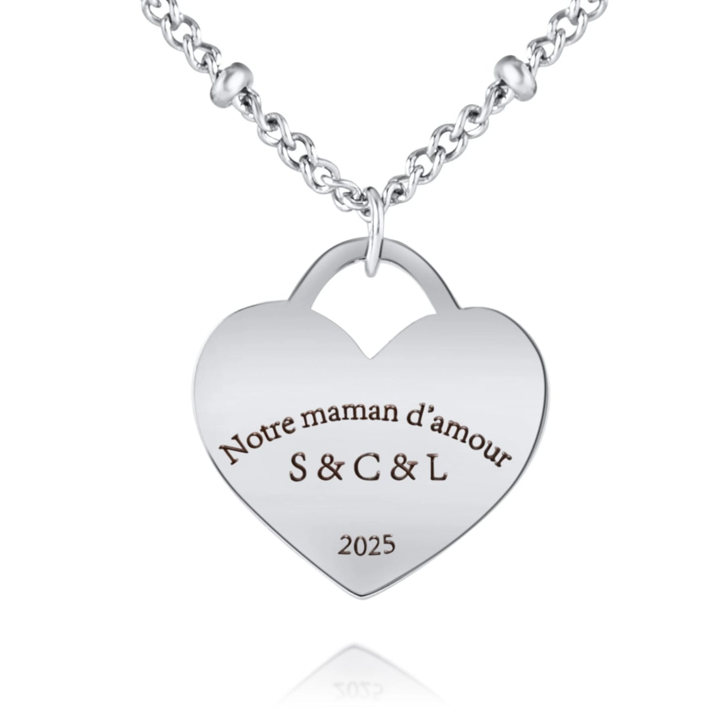 Collier Cœur Gravé avec Chaîne Perlée