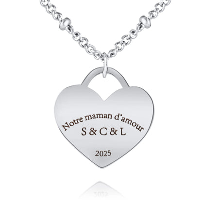 Collier Cœur Gravé avec Chaîne Perlée